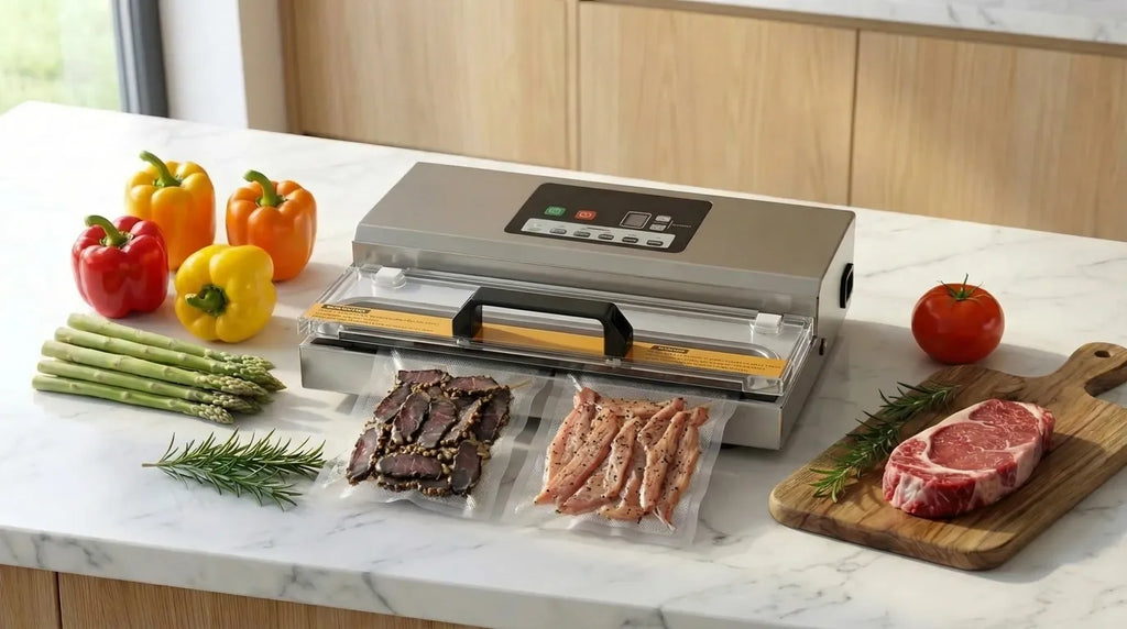 Macchina sottovuoto che mette la carne essiccata sottovuoto