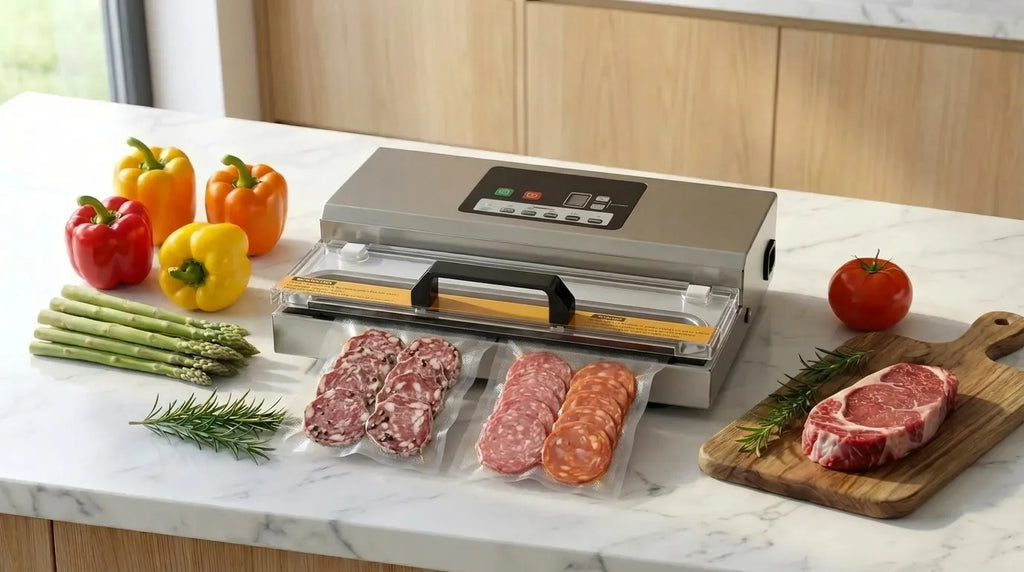 Macchina sottovuoto che mette il salame sottovuoto